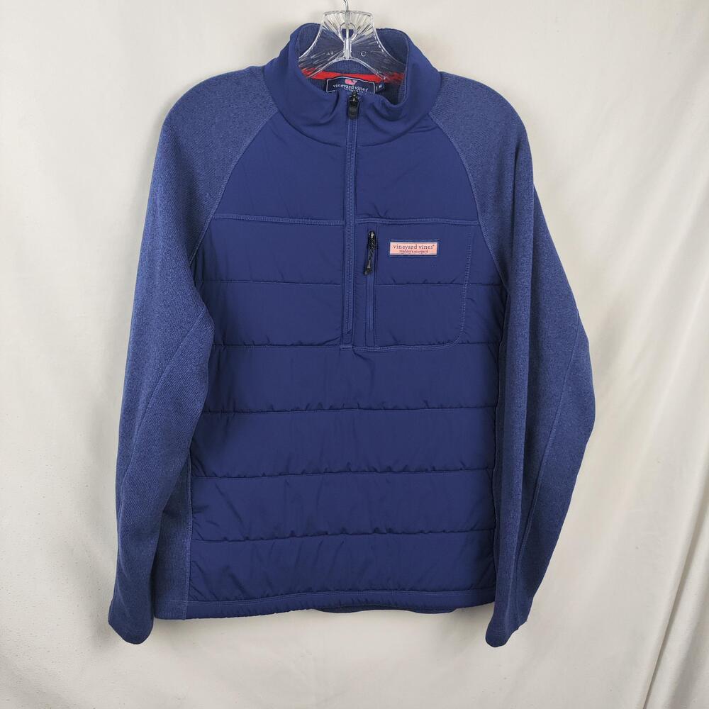 Vineyard Vines Jacket Mens Medium Blue Quilted Insulated Fleece 1/4 Zip Pullover